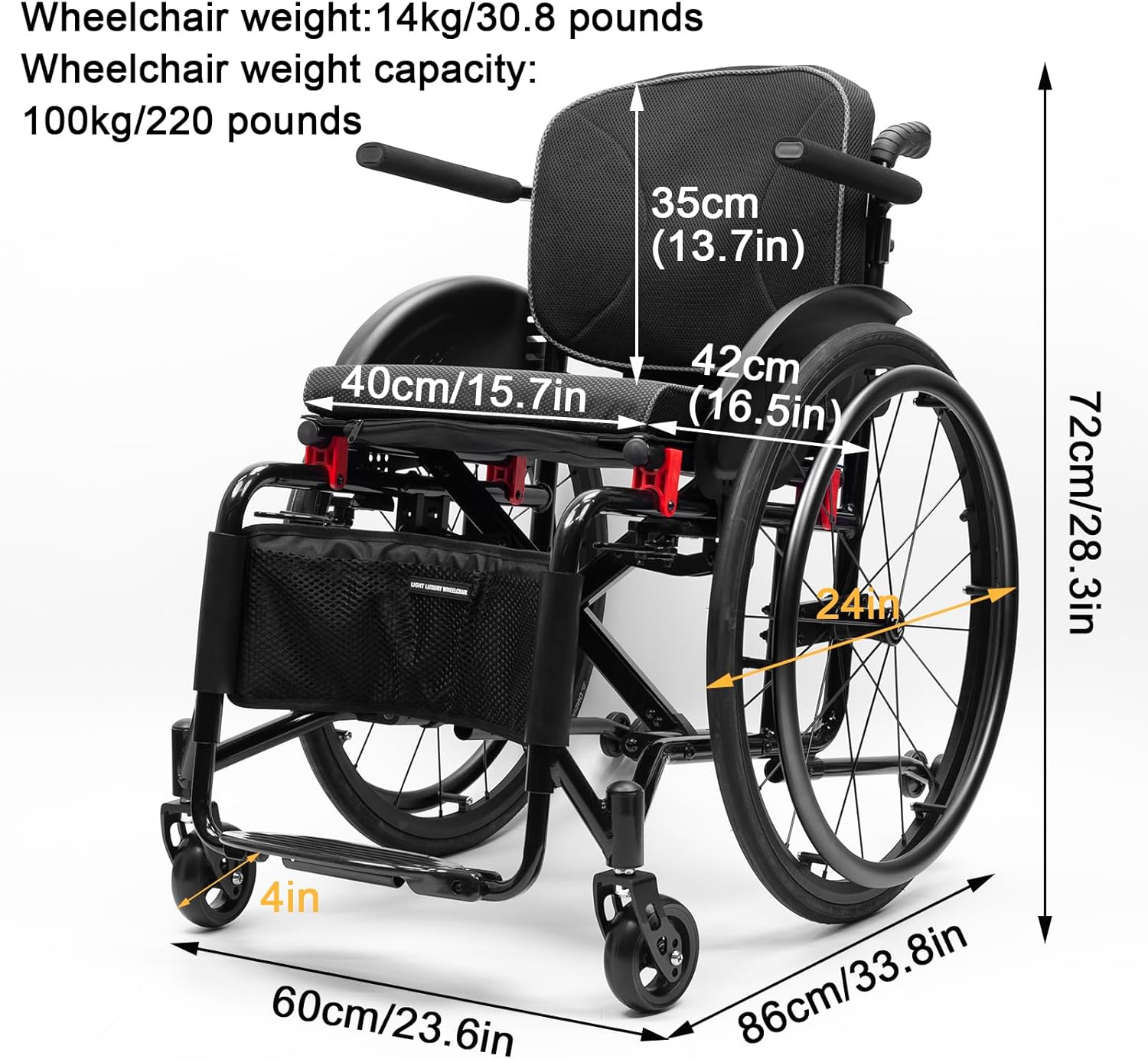 折りたたみ式の全地形超軽量運動車椅子、高速解放後輪付き、自走式